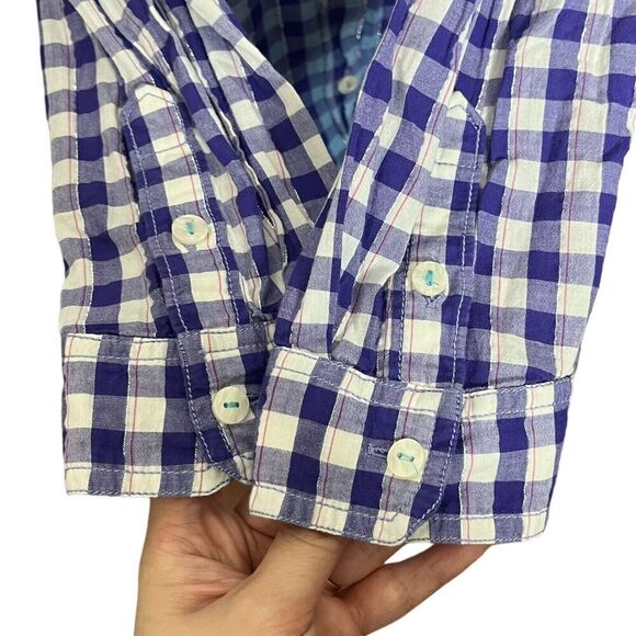 Anthropologie Pilcro Deb Ombre Shirt Women’s Size Medium Blue Gingham Button Top - Picture 8 of 11